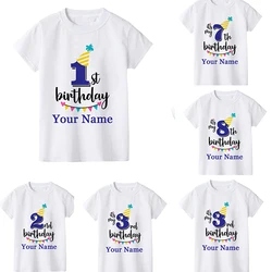 Camiseta de dibujos animados con número de cumpleaños para niños, ropa gráfica con nombre, número 1, 2, 3, 4, 5, 6, 7, 8, 9, regalo divertido