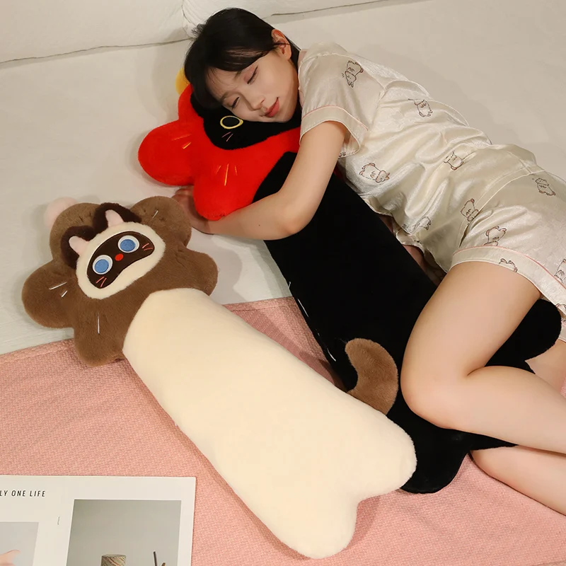 Cat Plush Pillow Yellow Brown Cream Brown White Pink Flower Styles Long Soft Hug Cushion for Nap Support with Zippered Cover