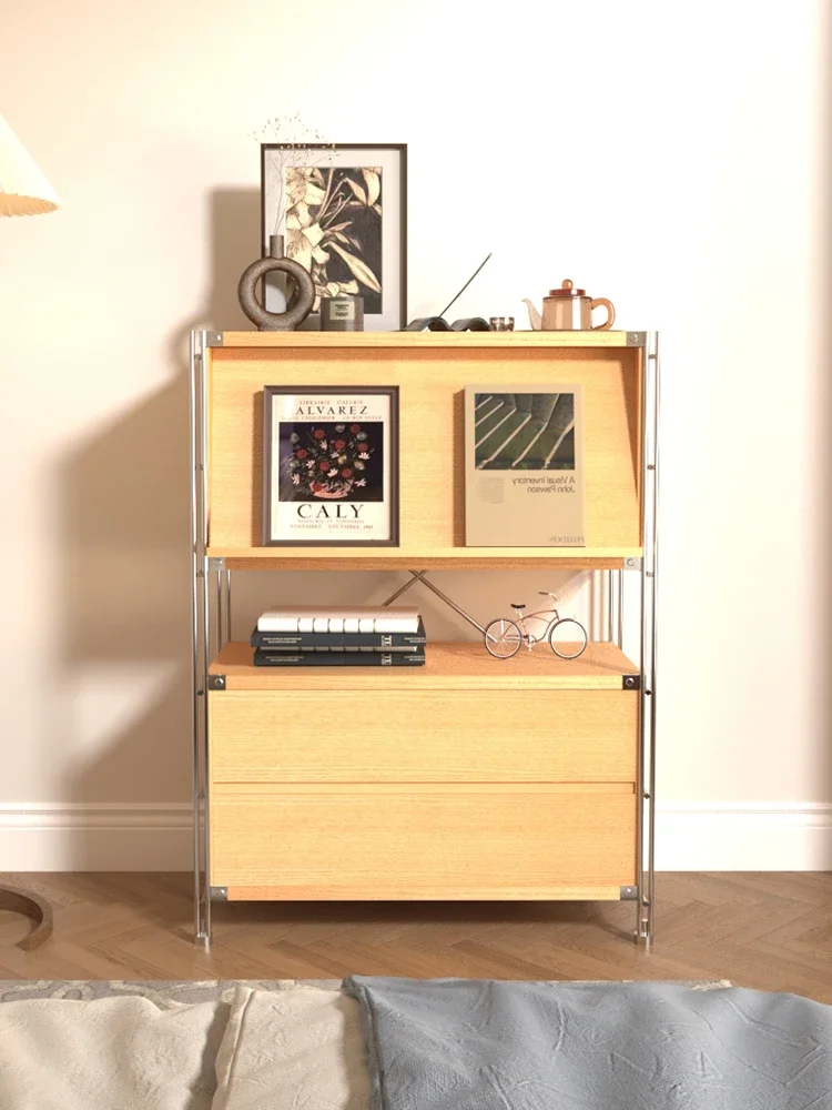 Yellow simple flip-door magazine cabinet, bedside table, Bauhaus living room storage, Japanese-style shelves, storage cabinets