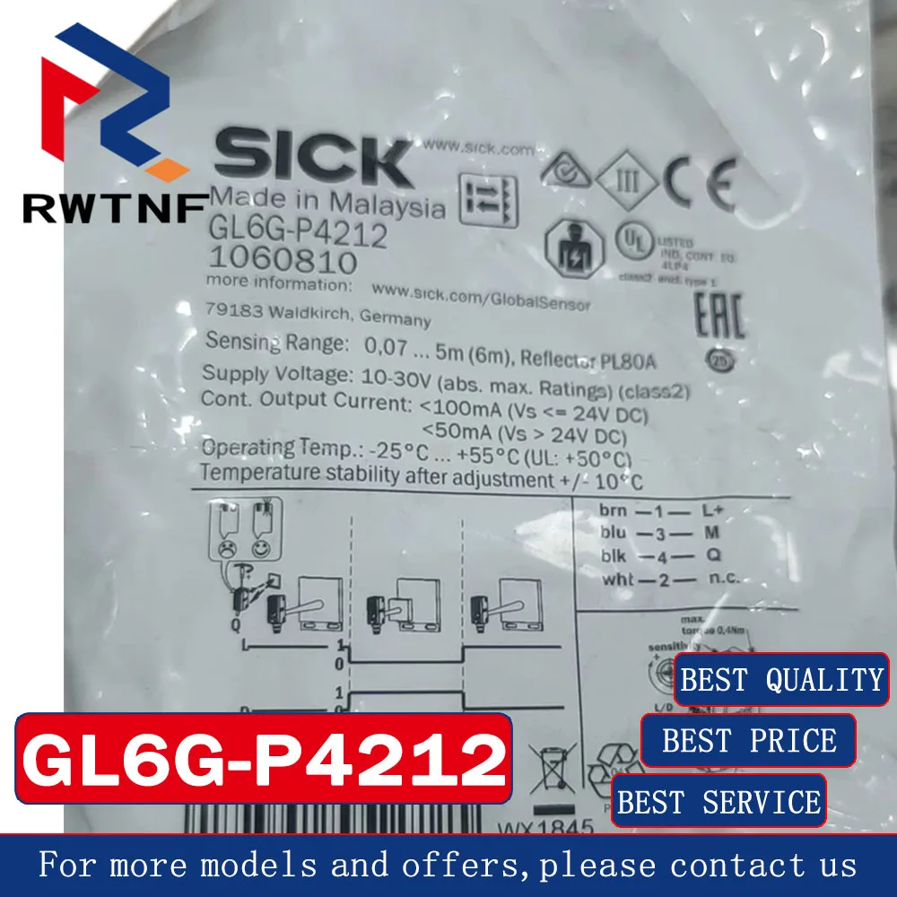 

Brand New Genuine GL6G-P4212 SICK Sensor detects transparent objects with inductive switch,100% original warehouse stock