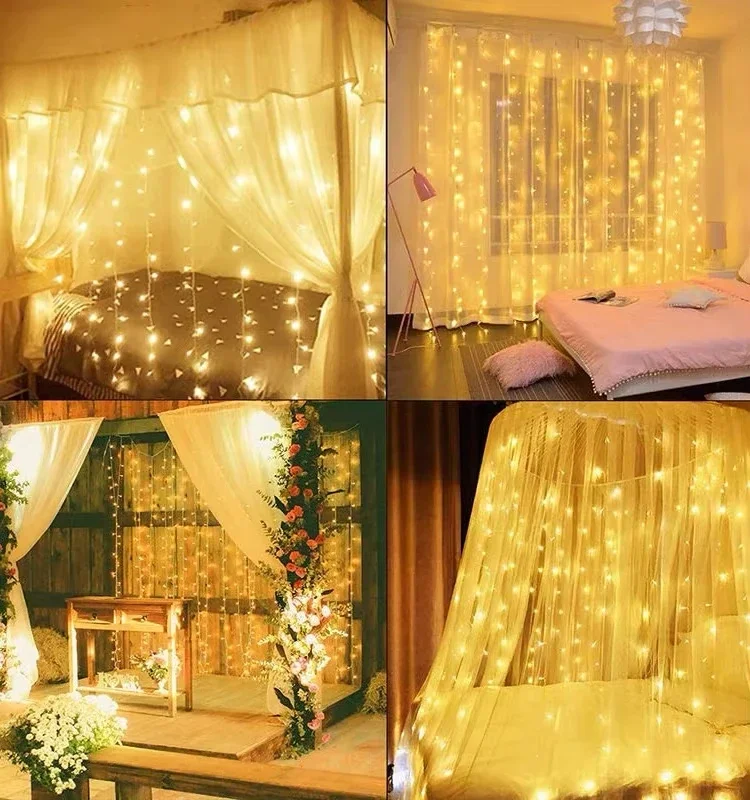 USB Fairy Curtain Lights LED String Lights 8 Lighting Modes Remote Control Wall Twinkle Lights for Christmas Wedding Decor
