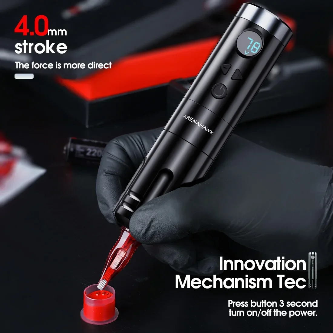 New Update 4.0mm stoek Two 2200mAh Battery Wireless Tattoo Pen Machine 4.0mm Tattoo Pen Machine For Permanent Make Up