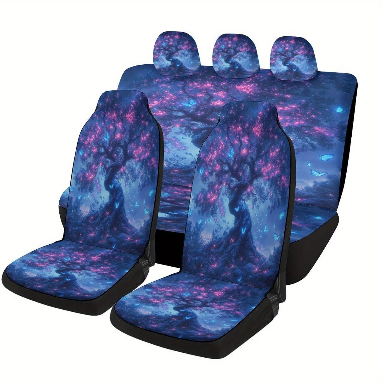 Glowing Tree Night Themed Car Seat Cover Set For Most Cars, Trendy Novelty Car Seat Protector Covers Full Set, Car Seat Covers