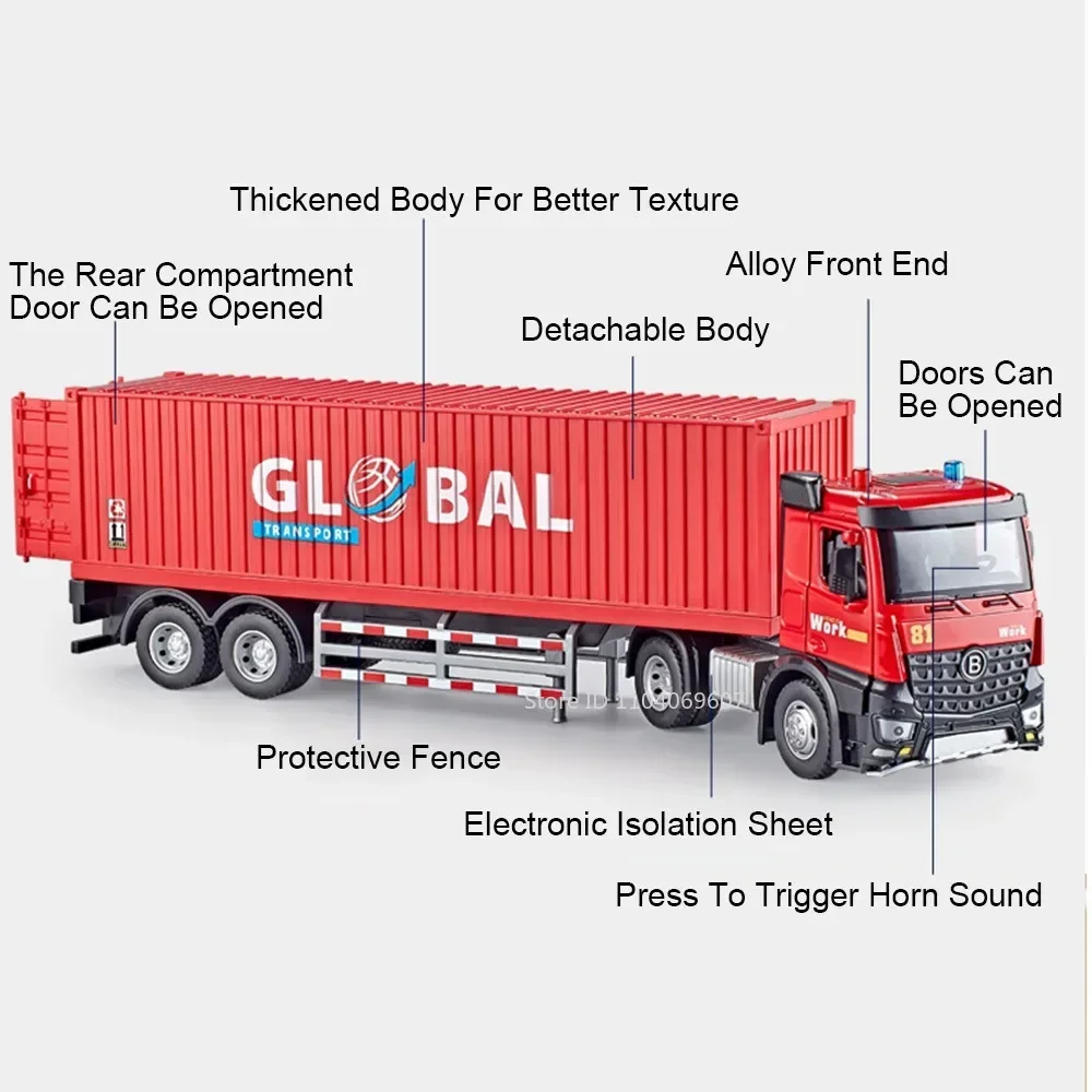 1:24 Dump Truck Speelgoedmodellen Metalen Diecast Container Truck Tanker Techniek Voertuigen Deuren Geopend Geluid Licht voor Jongens Geschenken