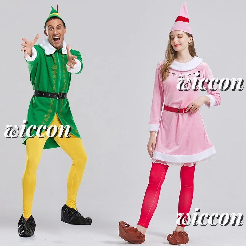 Buddy Elf Costume Christmas Costume Set With Pant Jacket Shoes Hat Belt Easy Cleaning Breathable Christmas Cosplay Party Outfits