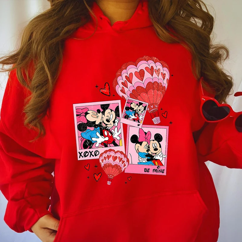 Disney Mickey Minnie Love Valentines Hoodies Women's Sweatshirts Casual Tops Loose Women's Valentine's Day Gift