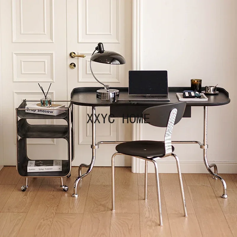 

Desk Pure Solid Wood Light Luxury Leather Computer Desk Mid-Ancient Minimalist Desk