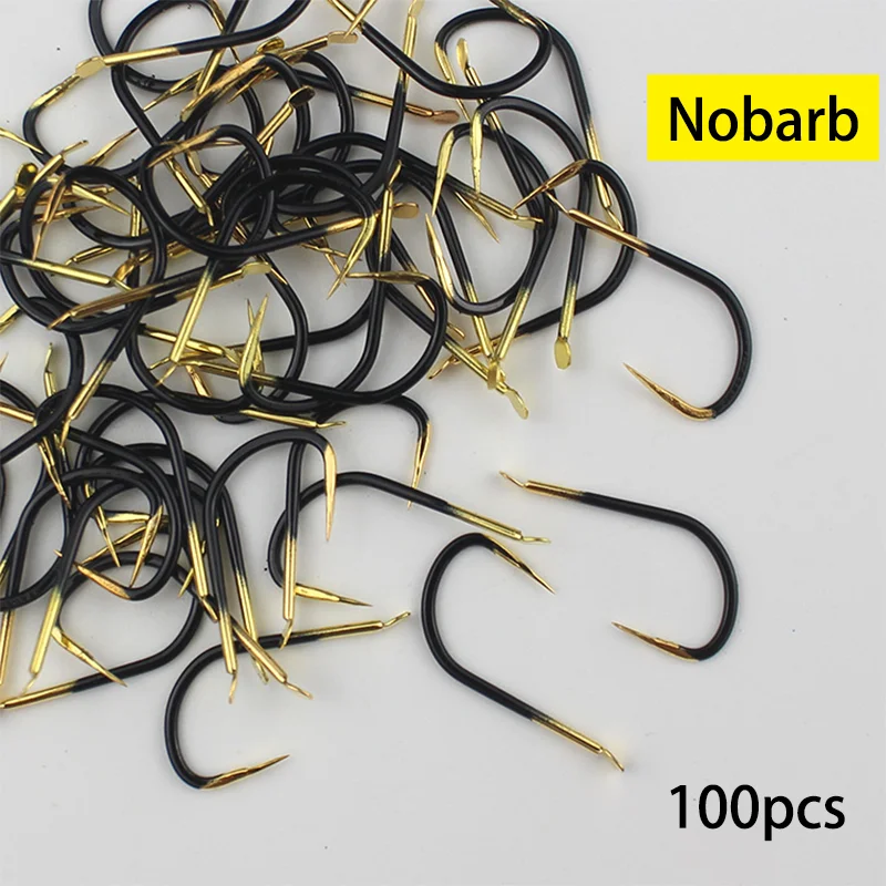 100PCS Fish Hook Fishing Hooks No Barb for Carp Fishing Gear Material de pesca accessories Black Golden New Kanto For Big Object