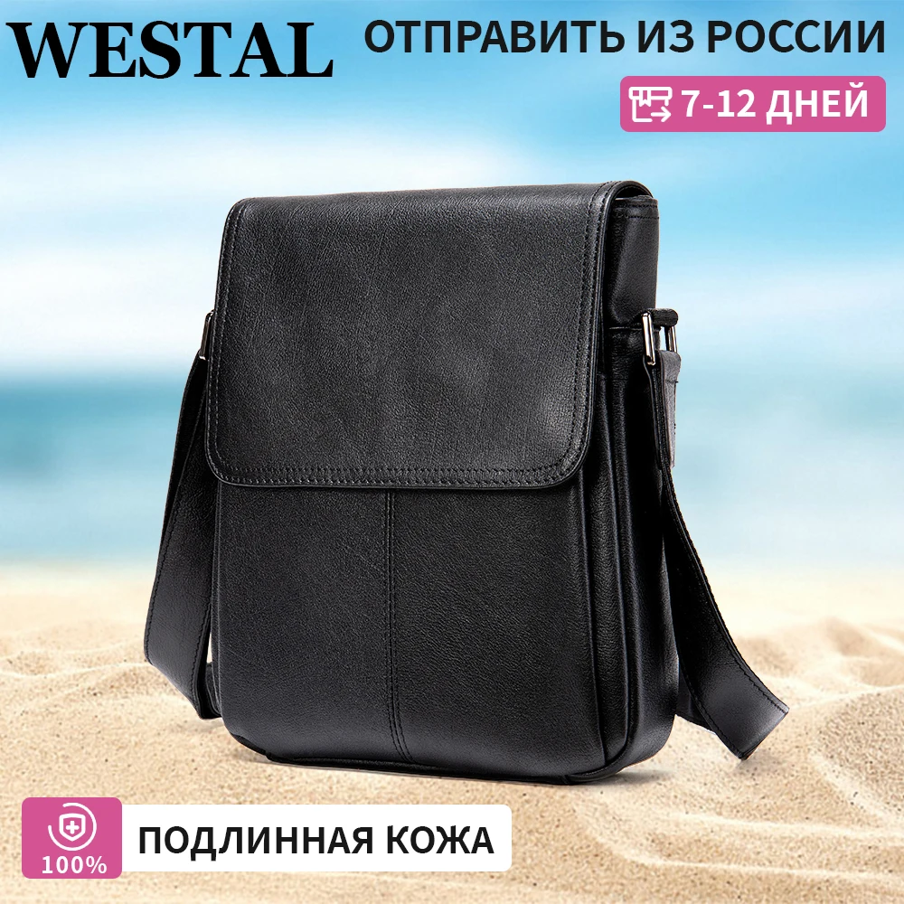 WESTAL bolso de hombro de cuero genuino para hombre, bolsos de mensajero negros para marido, bolsos laterales para hombre, bolsos cruzados casuales