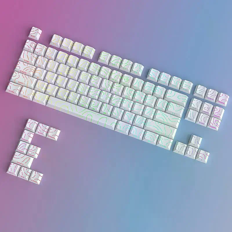 Topographic Keycaps Contour Lines Shine Through PBT Cherry Profile Side Print Backlit For MX Gamer Mechanical Keyboard view 3