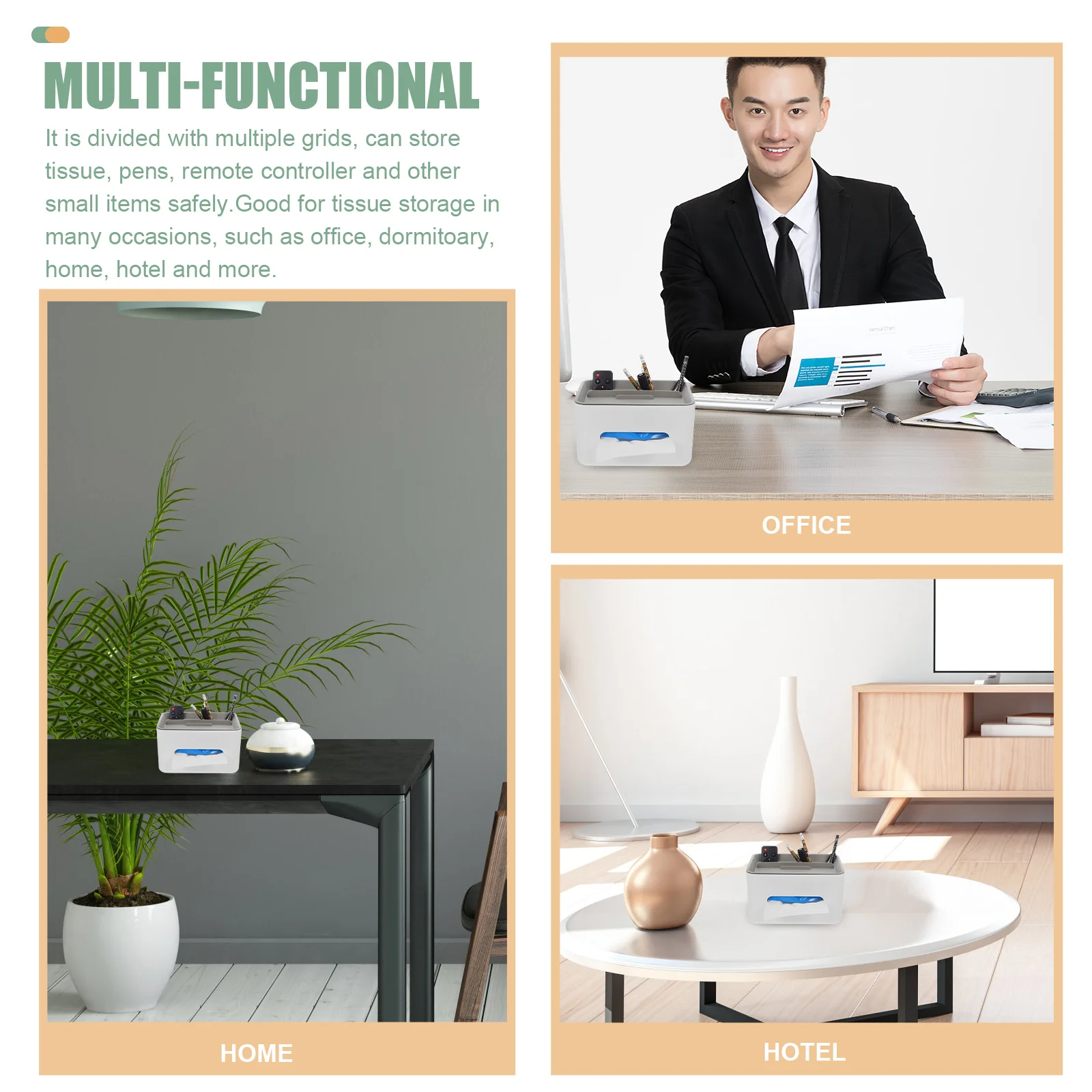 

Chic Tissue Box with Pp Material Multifunction Desktop Storage Organizer Remote Controller Holder Phone Holder for Home Office
