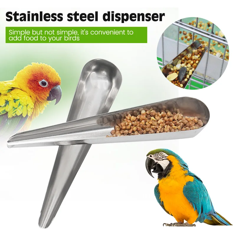 Pet Birds Cage Stainless Steel Feeder Food Adding Spoon Parrot Cage Food Add Accessories Small Pet Feeding Tool Supplies