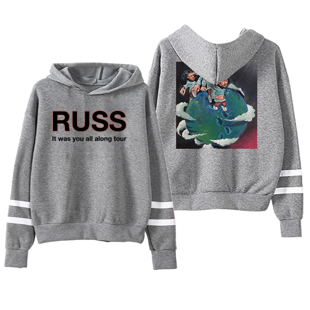 Russ-男性と女性のためのツアーフード付きスウェットシャツ,ポケットなしのパラレルバー,ストリートウェア,フード付きスウェットシャツ,ヒップホップスタイル