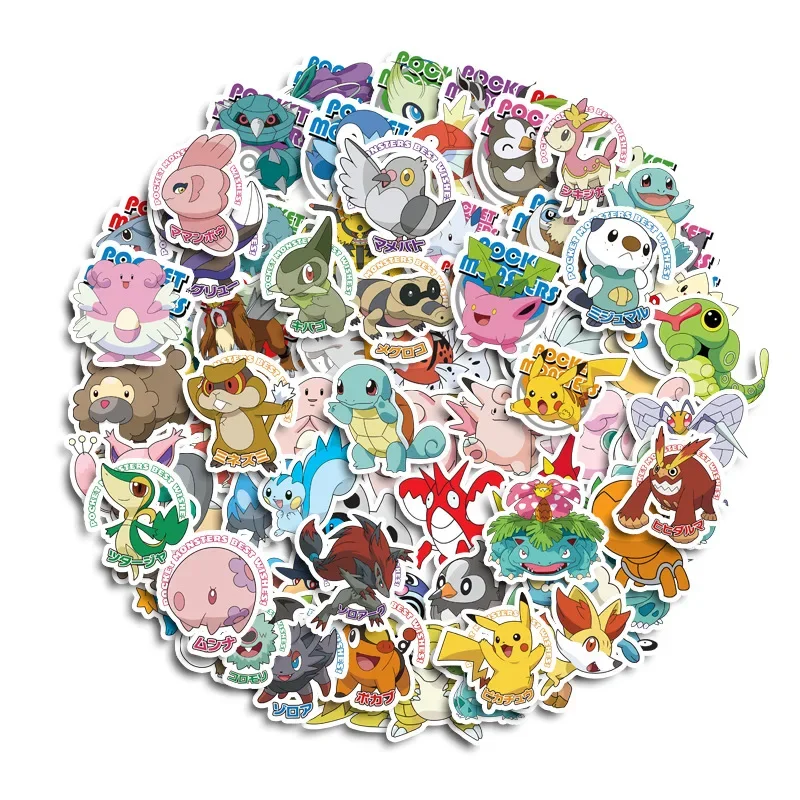 50/100PCS Kawaii Pikachu Anime Pokemon Stickers for Laptop Suitcase Skateboard Guitar Phone Cartoon Sticker Kid Gift Toys