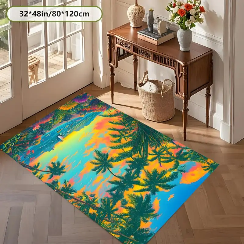 Tropical Palm Beach Sunset Rug Soft Velvet Living Room Bedroom Homestay Home Decor