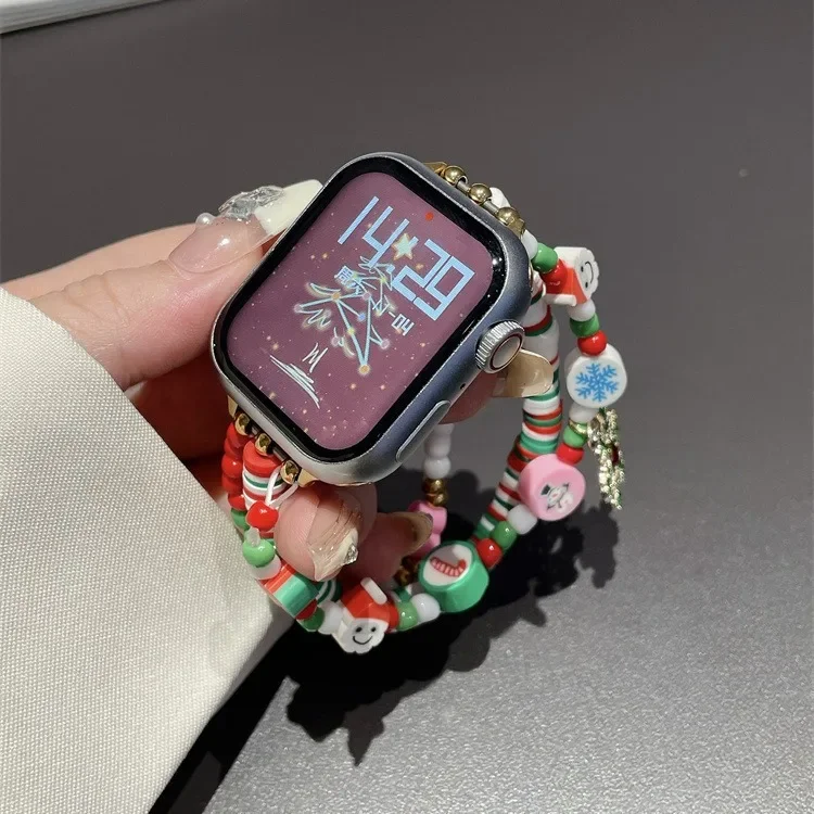 Natal cocok untuk Apple Applewatches9 tali jam tangan dengan manik-manik keramik lembut iwatch87654 tali gelang perwakilan