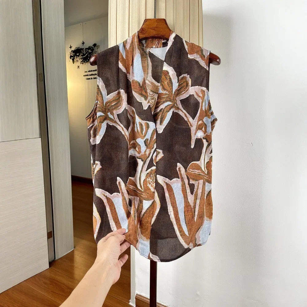 Women 100% Mulberry Silk Crepe de Chine Sleeveless V-Neck Blouse Summer Thin Elegant Breathable Lightweight Casual Office