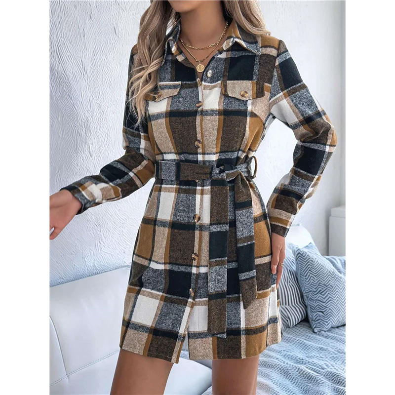 ASDS-dames button-down flanellen overhemden geruite shacket lange mouwen kraag business casual tops werkblouses