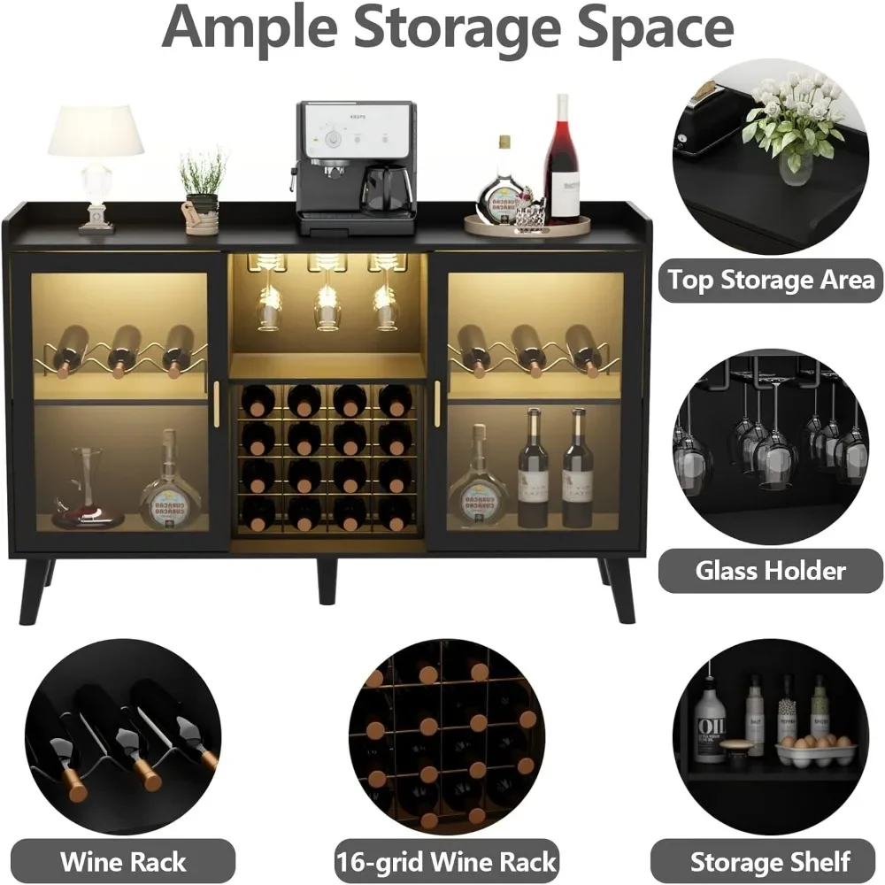 Wine Bar Cabinet with Led Light, Home Coffee Cabinet with Wine and Glass Rack,Freestanding Liquor Cabinet for Living Dining Room