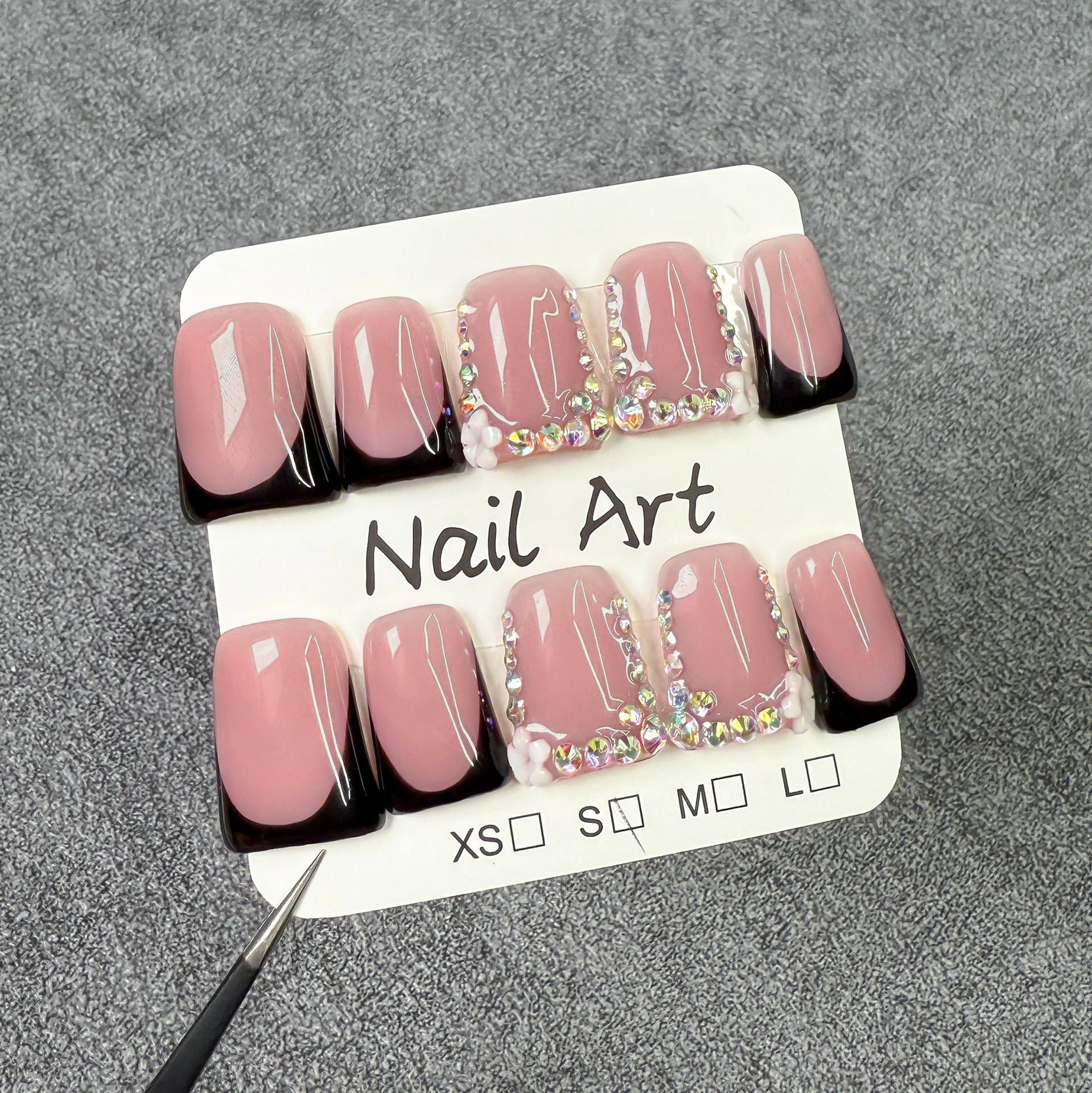 

10 шт. накладных ногтей «утиный клюв» Y2K с бриллиантами, длинные, овальные, в форме миндаля, с дизайном «бабочка», для нанесения, нейл-арт