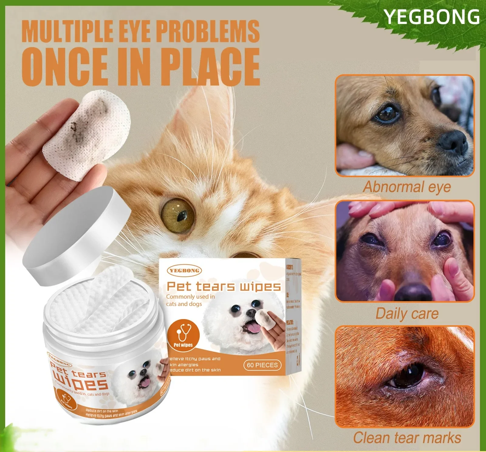 Pet Wipes Dog Eye Cleaning Cats Get Rid of Tear Stains Cleaning Wipe Eye Poop To Remove Eye Dirt Wipes Cotton Pads