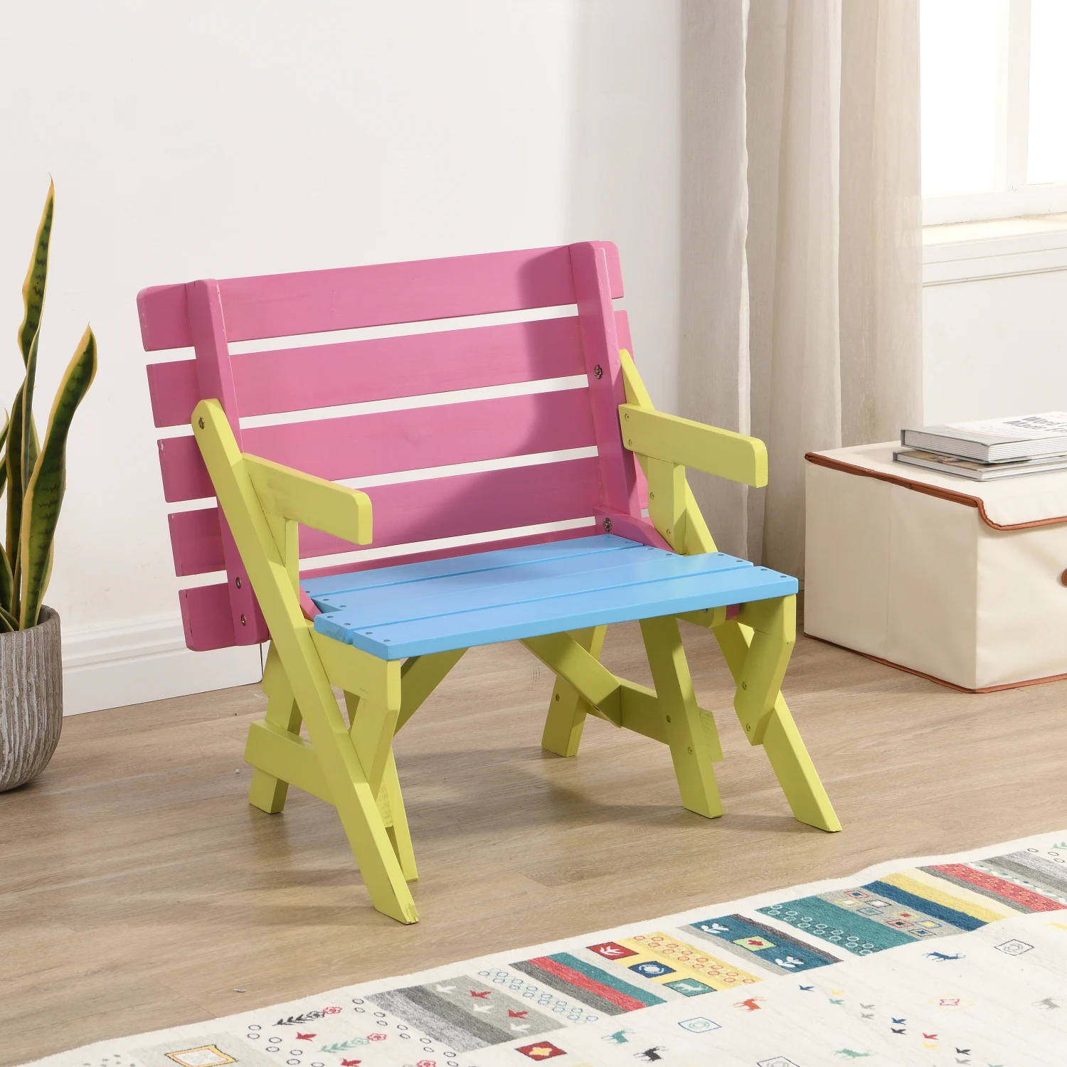 

KID'S MULTI-FUNCTIONAL ARM CHAIR,TABLE+ 2 BENCHES (All-in-one)