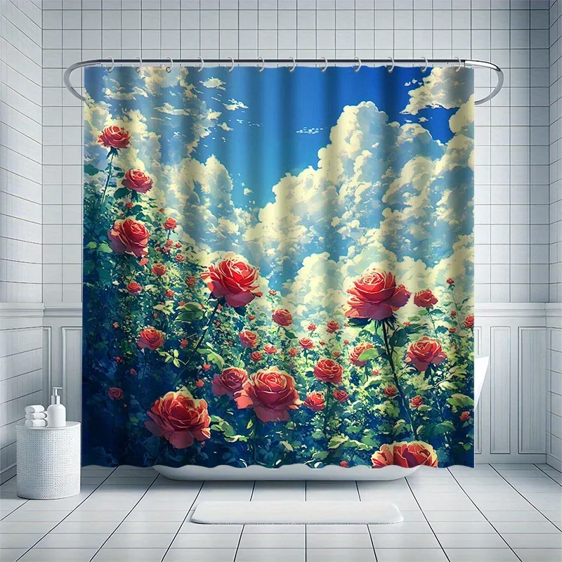 

Набор занавесок для душа с ярким цветком, яркая тычинка, голубое небо и белые облака, перегородка для ванны, современный декор для ванны