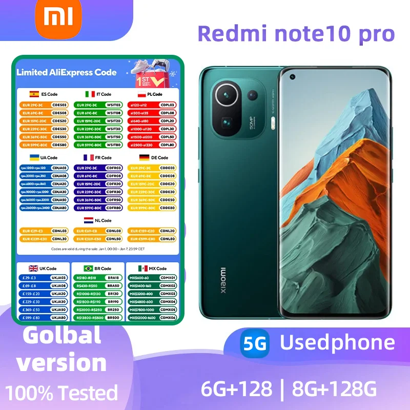 Xiaomi Redmi note10 pro 5G Android 6.6 inch RAM 8GB ROM 128GB MediaTek Dimensity 1100 used phone