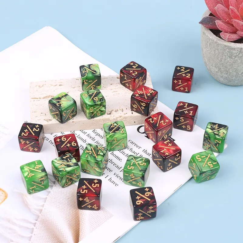 1PC 6 Side Counting Dice +1/-1 Dice Kids Toy For Magic Gathering Game Counting Counters Green Red 16mm