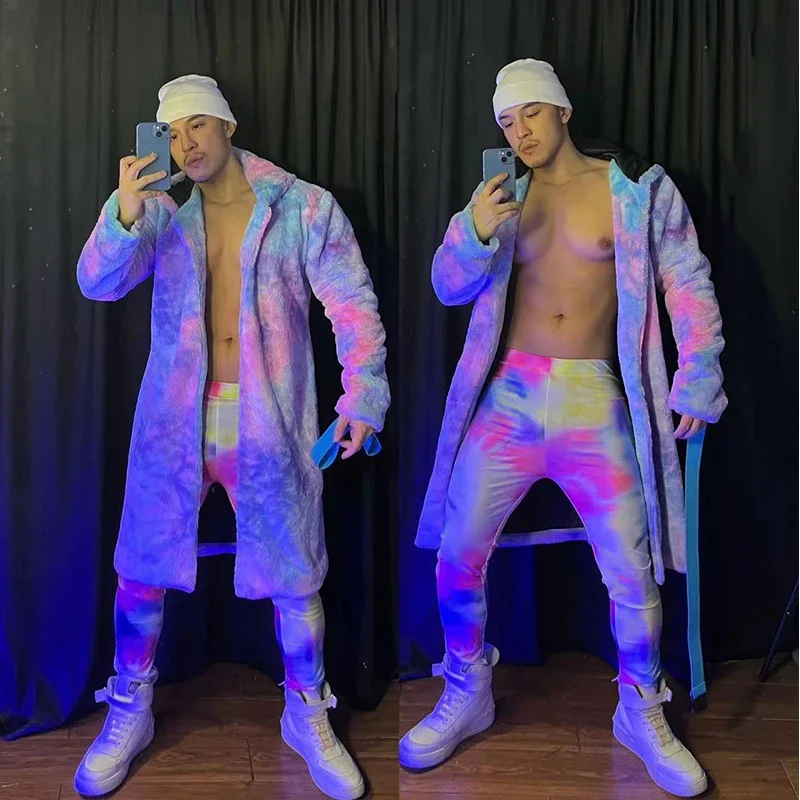 Muscle Man Dansende Podiumkostuum Nachtclub Tie Dye Dancewear Gogo Danser Outfit Party Rave Kleding Festival Kleding