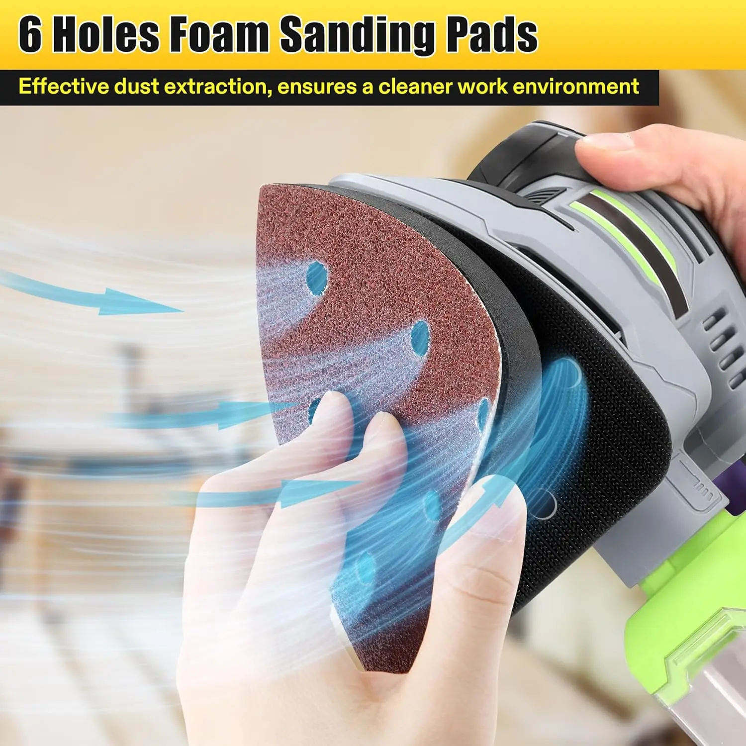 6 Holes Foam Sanding Pads(2pcs), Mouse Detail Sanding Interface Pad, Compatible with Ryobi Sander