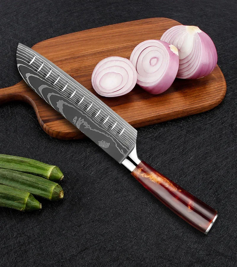 Stainless Steel Damascus Chef's Knife Meat Cleaver Cooking Knife Santoku Nakiri Bread Cleaver Slicing Knife Household Utensils