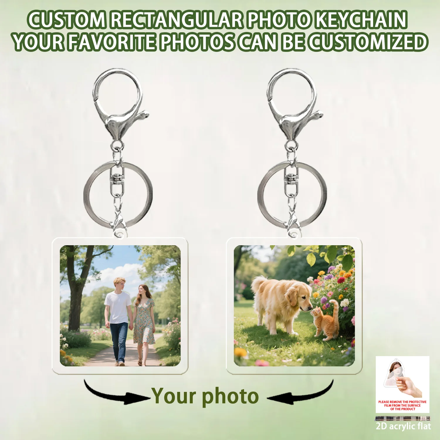 1pc/3pcs Custom Square Keychains, Backpack Pendants, Acrylic Car Keychains, Couples, Friends, Pets, Gifts for Family