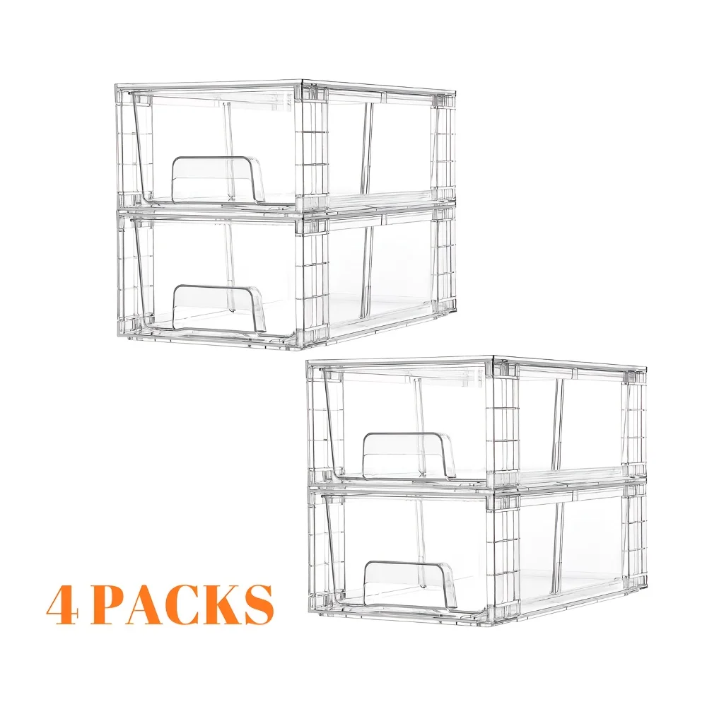 

4/6/8/10 Pack Clear Acrylic Food Storage Drawers With Handles | Stackable Refrigerator & Pantry Organizer Bins For Snacks, Fruit