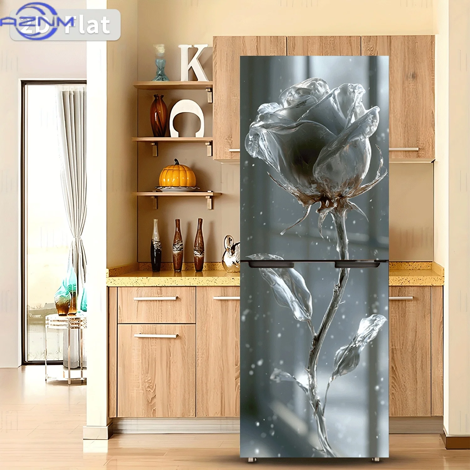 [2D Flat Printing] 1pc Fridge Magnet Sticker Water-Formed Rose Theme Design Wall Decoration Self-Adhesive Suitable for Cabinet