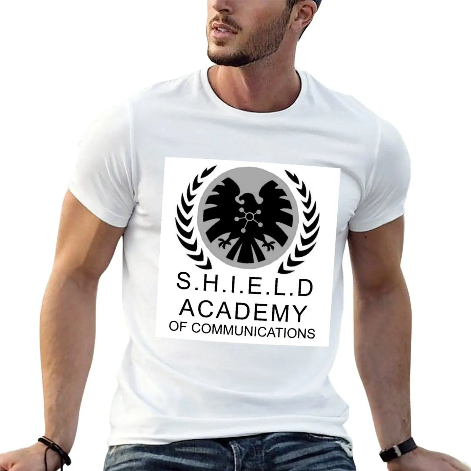 SHIELD Academy of Communications T-Shirt sweat anime shirt mens graphic t-shirts