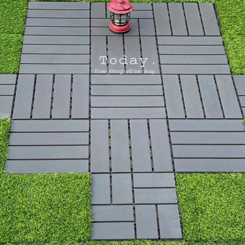 Plastic Interlocking Deck Tiles 44 Pack 12"x12" Waterproof Outdoor Patio Poolside GRAY