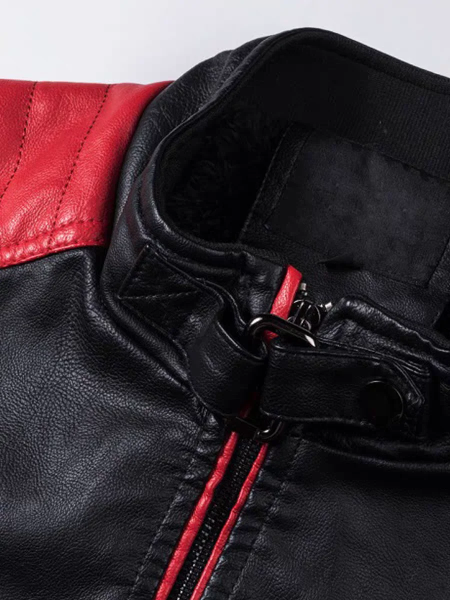 Picture 7: Men Leather Jacket Motorcycle Biker Jacket Stand Collar Retro Warm Stitching Casual Riding