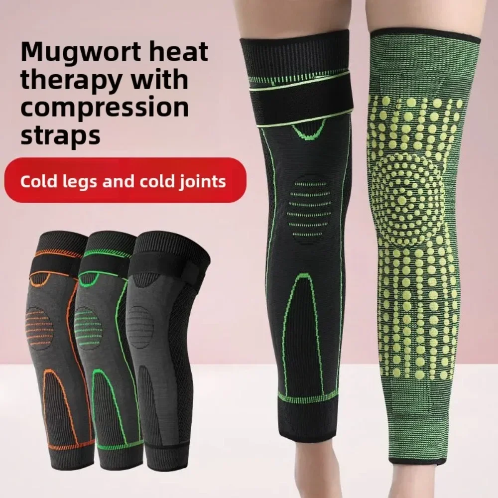 Knee Support Wrap Self Heating Nylon Adjustable Strap Anti Slip Elderly Cold Legs Long Length Mugwort Warm Therapy