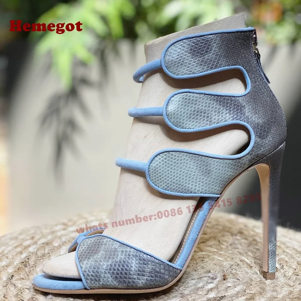 

Blue Cut-Out Sandals Open Toe Stiletto Heels Women's Sandals 2026 New Summer Back Zipper Side Air Luxury Party Shoes Sexy