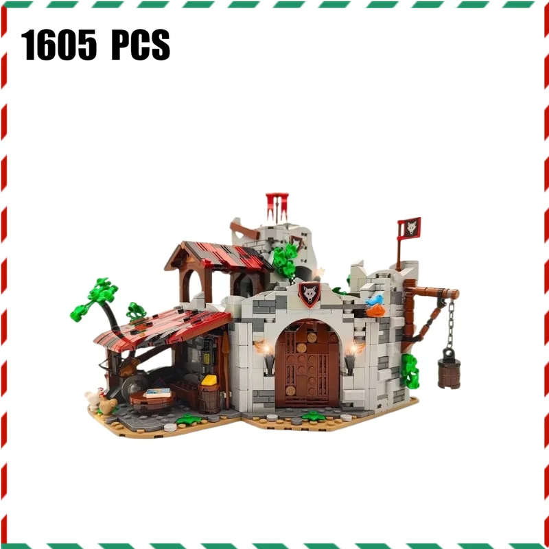 

Wolf Den Small Shelter Building Blocks with Gate Section Side Main Tower Fortress Model Kit, Modular Castle Bricks Set for Adult