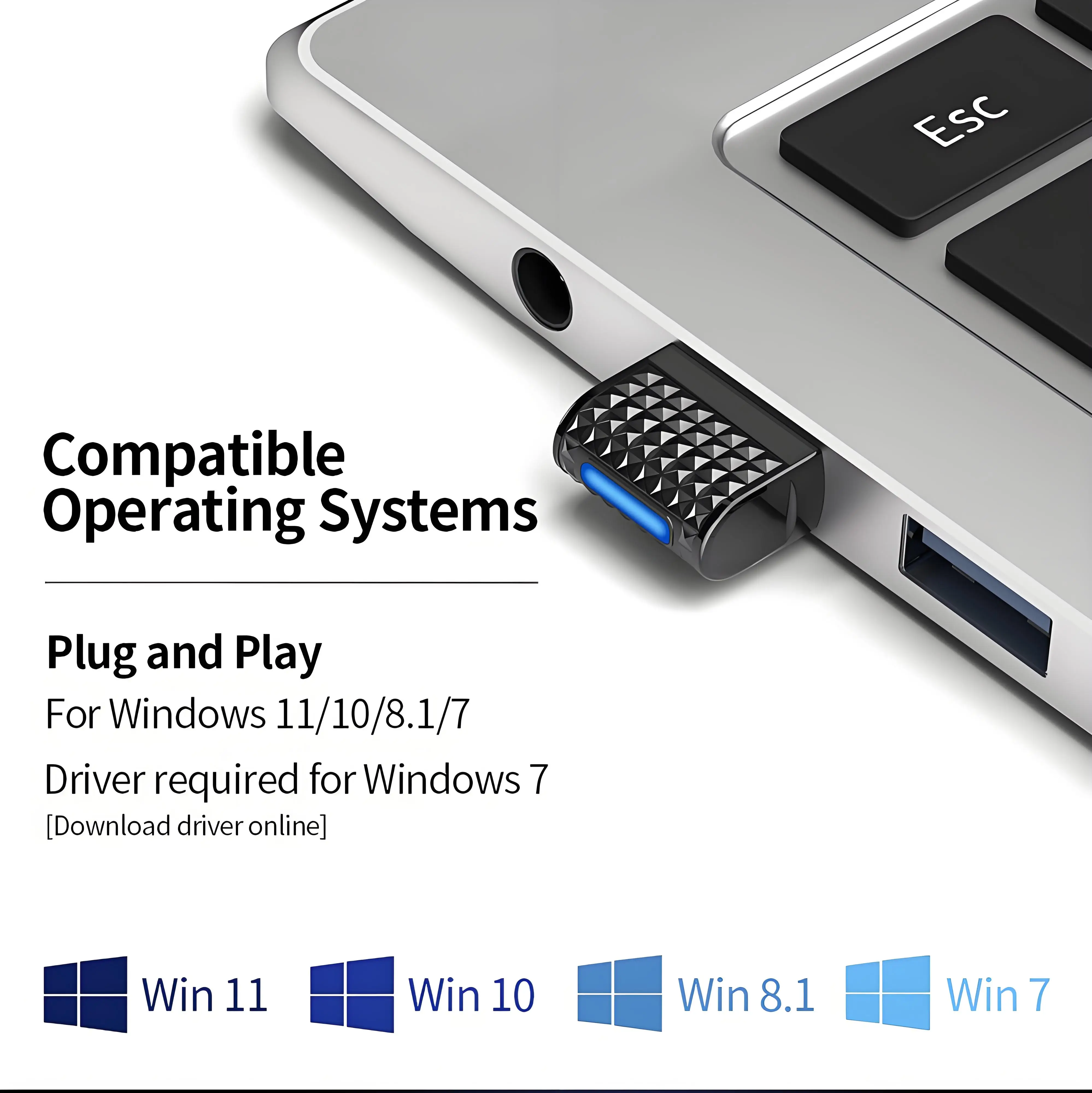 USB Bluetooth 5.4 อะแดปเตอร์เครื่องส่งสัญญาณเสียงแบบไร้สาย Dongle Adaptador สําหรับ PC ไร้สายเมาส์คีย์บอร์ดเพลงสําหรับ Win10/11