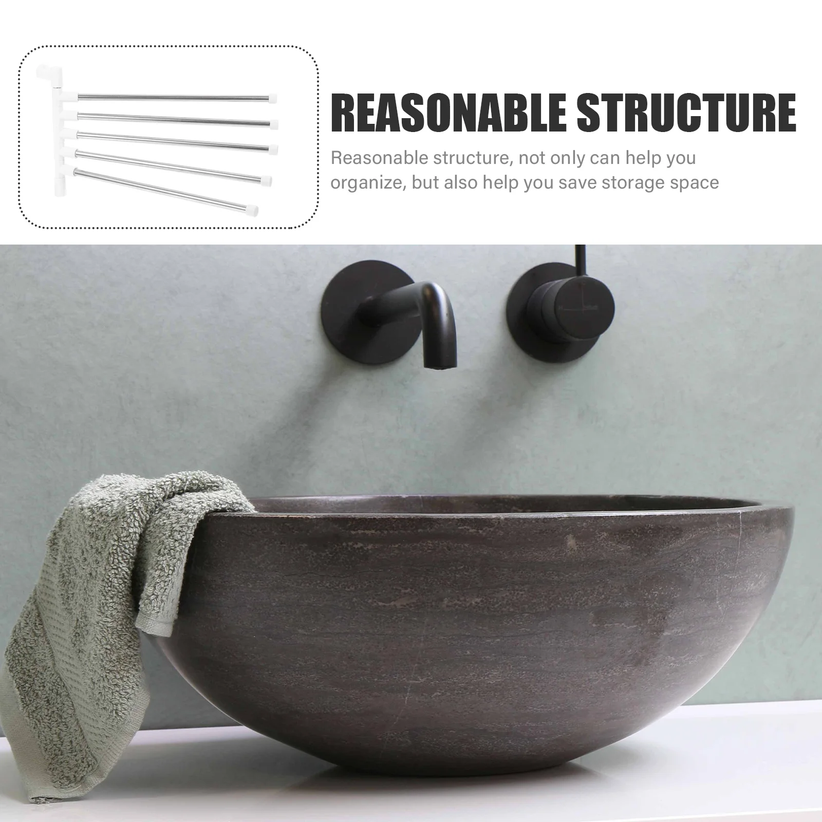 

1Set Wall-Mounted Towel Rack Stainless Steel Rotatory Design Bathroom Storage Shelf Punch-Free Multipurpose Holder