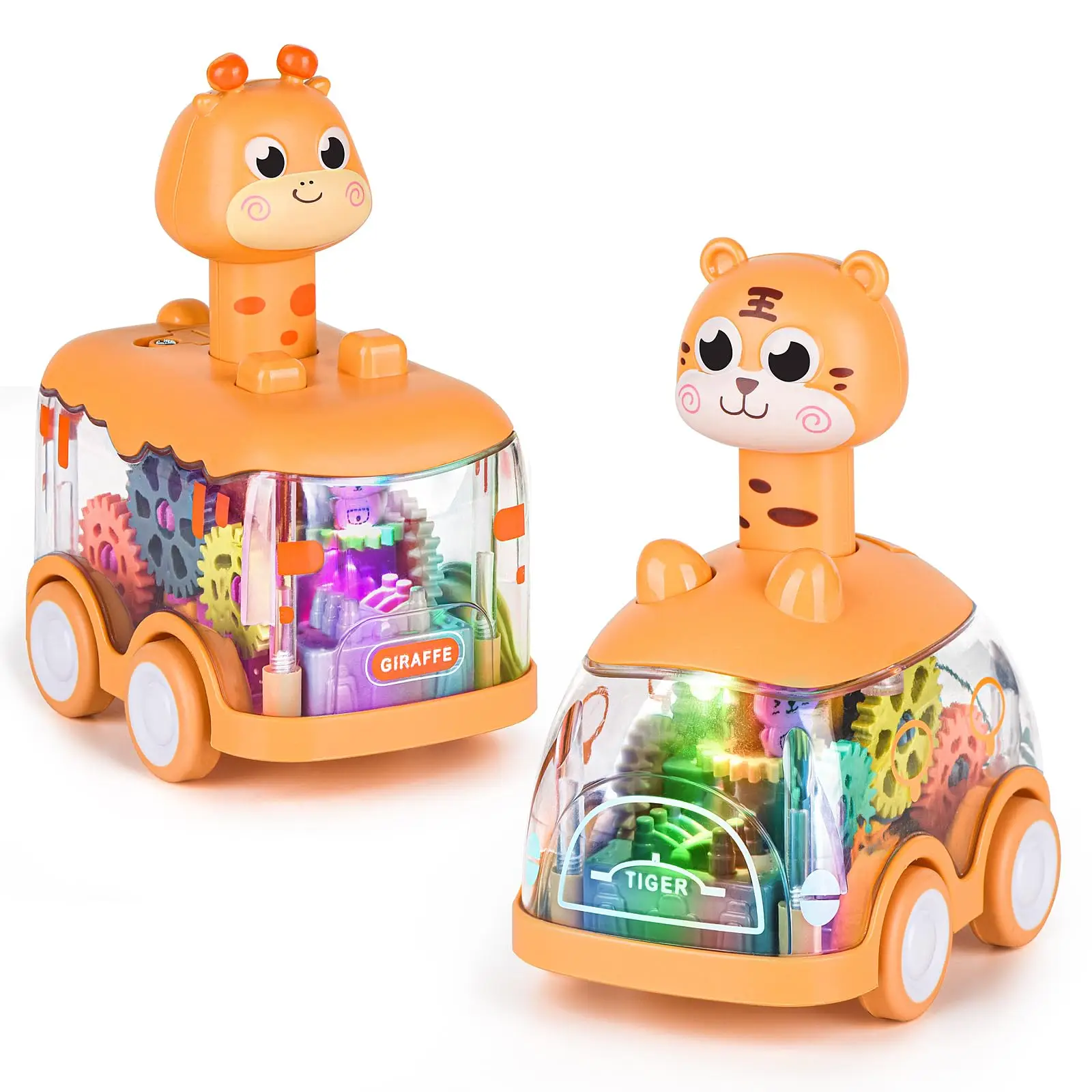 Baby Animal Car Toys Toddler Press and Go Toy Cars Light Up Inertia Gear Car Children Educational Toys for 1-3Y Boys Girls Gift