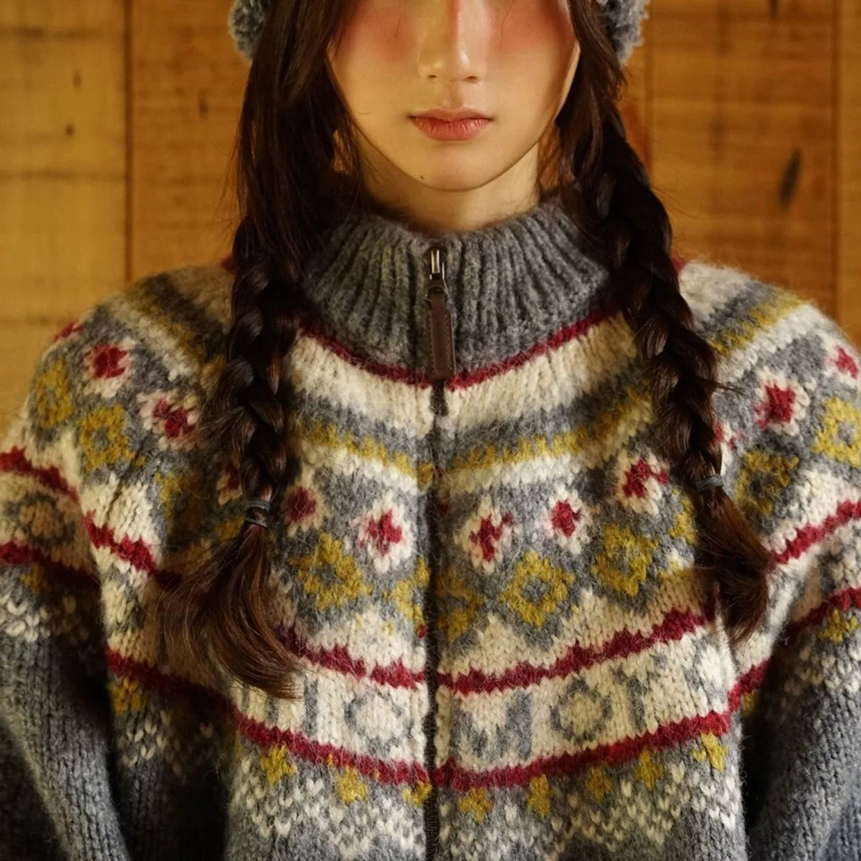 

Sweater Women's Autumn New Retro College Style Turtleneck Knitted Cardigan Jacket