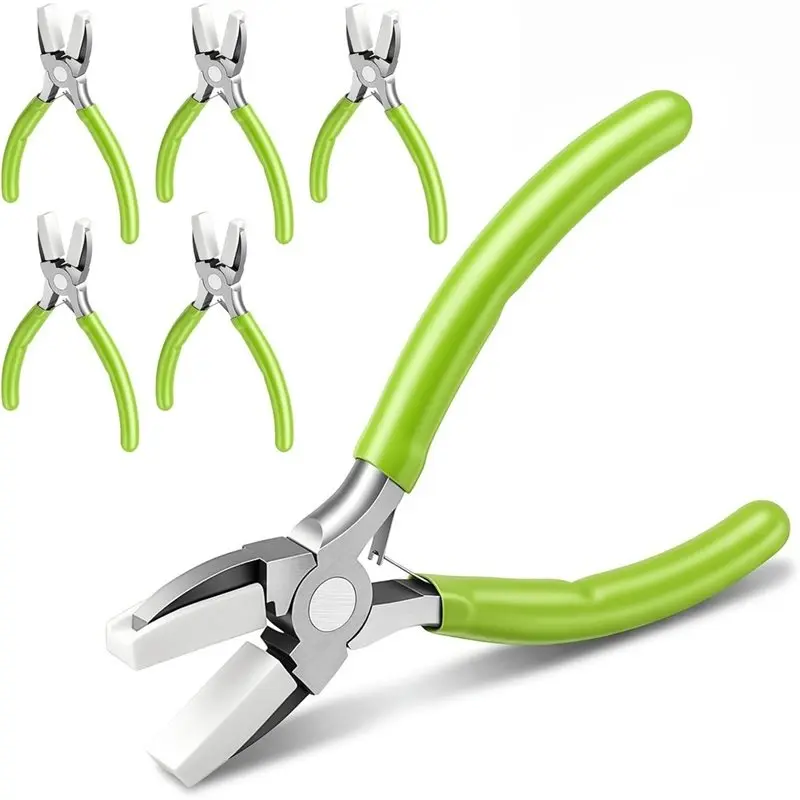 [B17B!】 Carbon Steel Jaw Nylon Jaw Pliers 6 PCS, For Jewelry Making,Flat Nose Pliers With Green Rubber Handle, 5.3 Inch