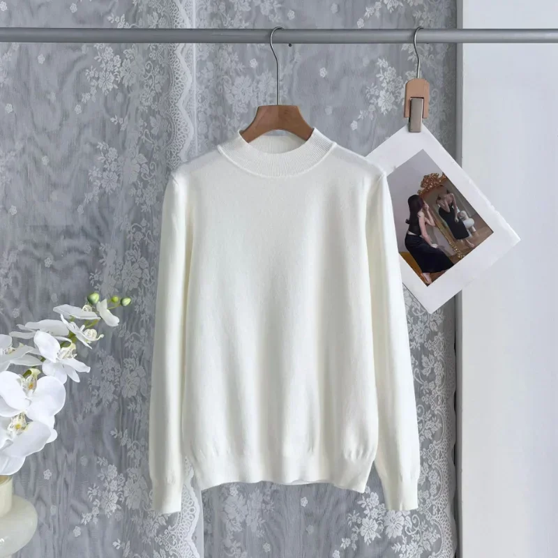 Autumn Winter Half High Neck Pullover Sweater for Women Sweater Vintage Basic Solid Knitted Tops Casual Slim Pullover Sweaters