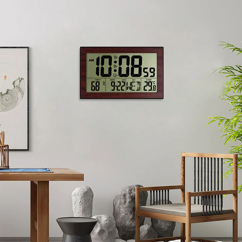 Wielofunkcyjny duży wyświetlacz LCD cyfrowy budzik z termometrem higrometr zegar ścienny Home Decoration Reloj de pared