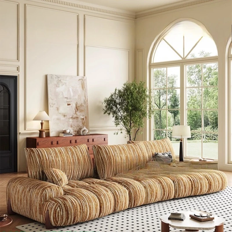Cream retro style curved sofa living room size apartment designer creative adjustable backrest circle yarn sofa