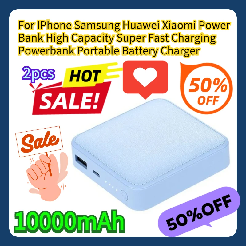 

2pcs For IPhone Samsung Huawei Xiaomi 10000mAh Power Bank High Capacity Super Fast Charging Powerbank Portable Battery Charger